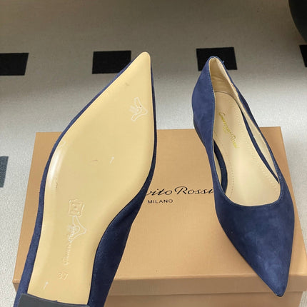 GIANVITO ROSSI 26S FLATS IN NAVY BLUE SUEDE