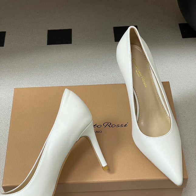 GIANVITO ROSSI 26S HIGH HEELS 85 MM IN WHITE CALFSKIN