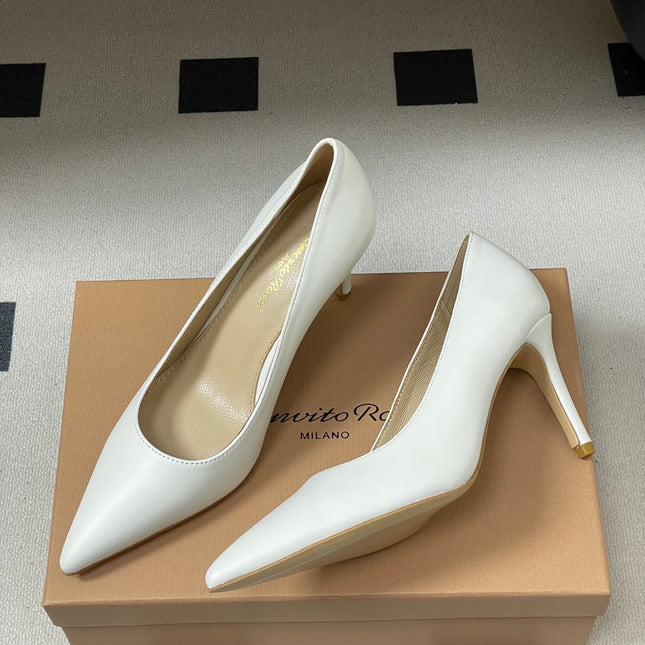 GIANVITO ROSSI 26S HIGH HEELS 85 MM IN WHITE CALFSKIN