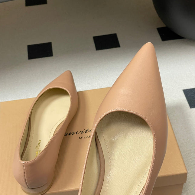 GIANVITO ROSSI 26S FLATS IN NUDE CALFSKIN