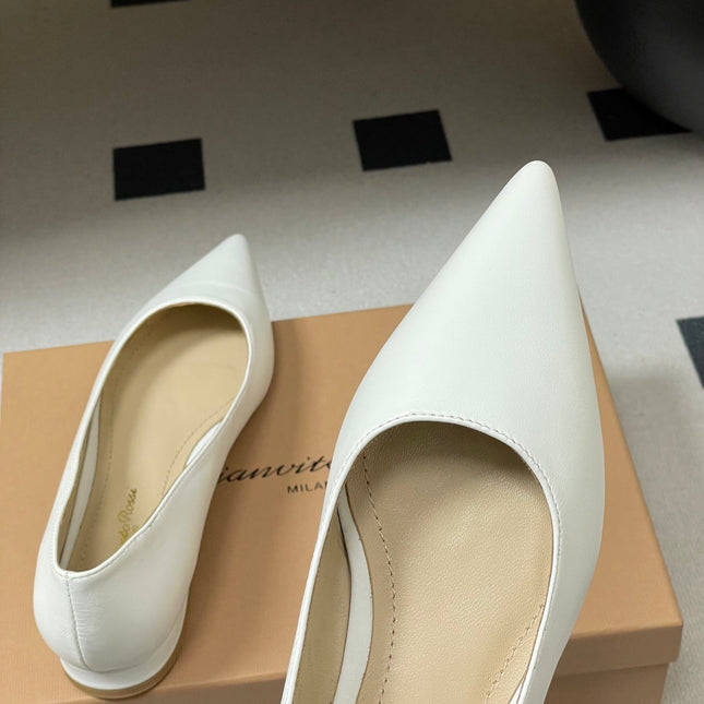 GIANVITO ROSSI 26S FLATS IN WHITE CALFSKIN