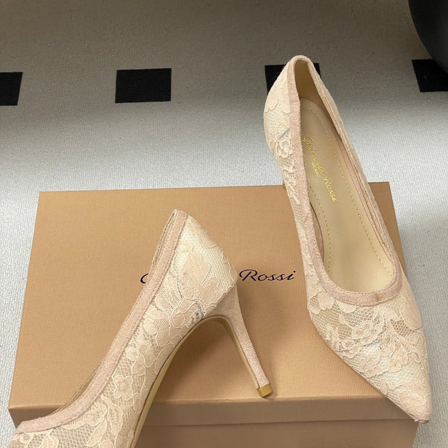 GIANVITO ROSSI 26S HIGH HEELS 85 MM IN NUDE LACE