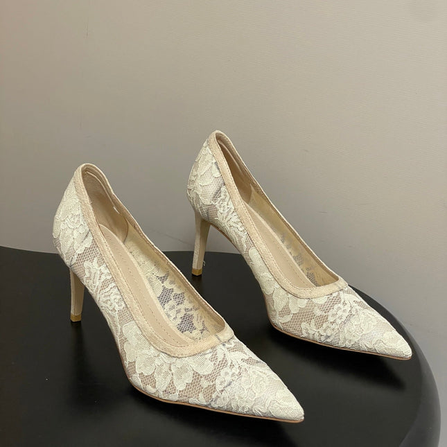 GIANVITO ROSSI 26S HIGH HEELS 85 MM IN CREAM WHITE LACE