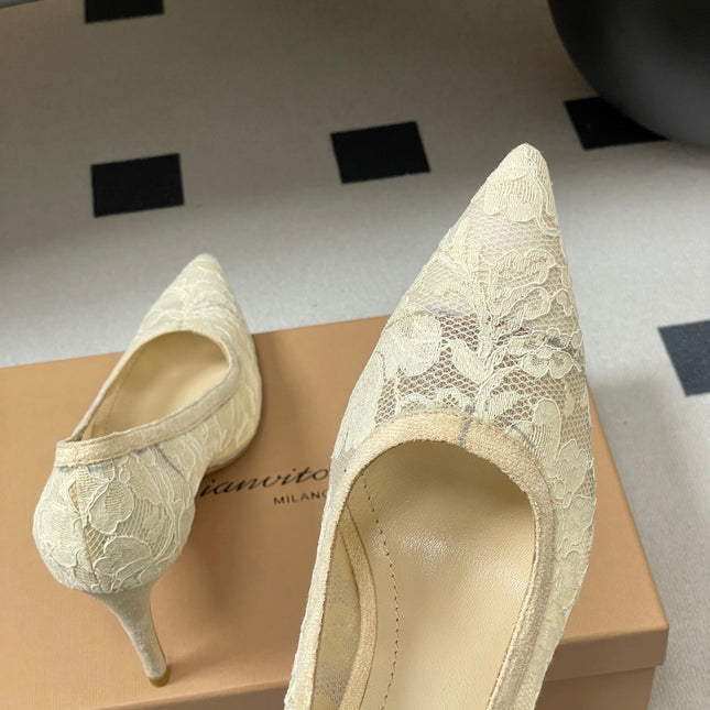 GIANVITO ROSSI 26S HIGH HEELS 85 MM IN CREAM WHITE LACE