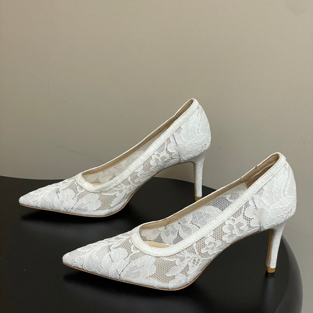 GIANVITO ROSSI 26S HIGH HEELS 85 MM IN WHITE LACE