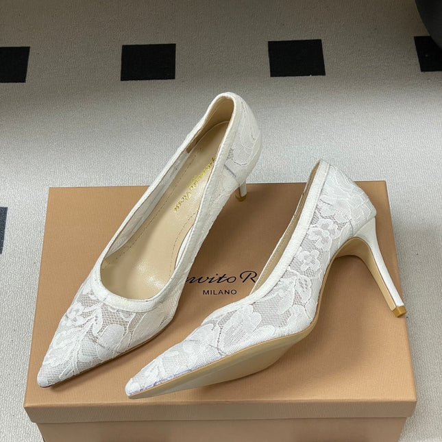 GIANVITO ROSSI 26S HIGH HEELS 85 MM IN WHITE LACE