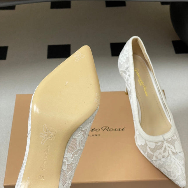 GIANVITO ROSSI 26S HIGH HEELS 85 MM IN WHITE LACE