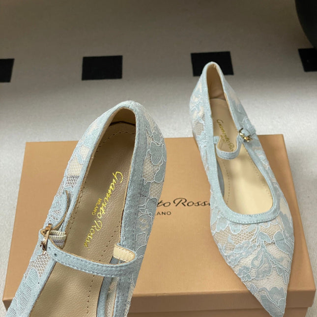 GIANVITO ROSSI 26S MARY JANE IN LIGHT BLUE LACE