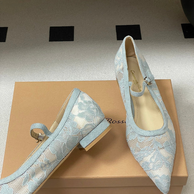 GIANVITO ROSSI 26S MARY JANE IN LIGHT BLUE LACE