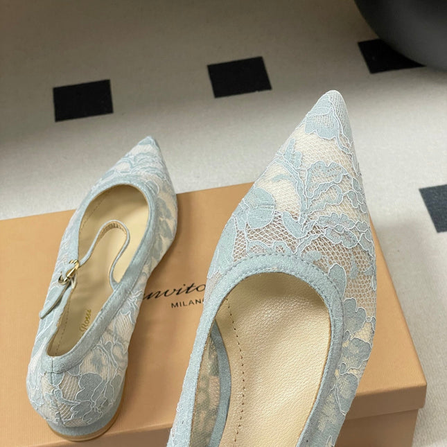 GIANVITO ROSSI 26S MARY JANE IN LIGHT BLUE LACE