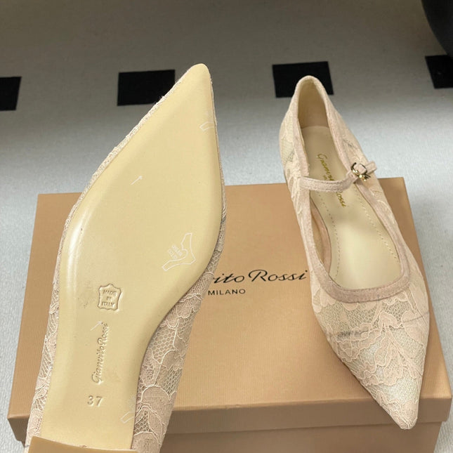 GIANVITO ROSSI 26S MARY JANE IN NUDE LACE