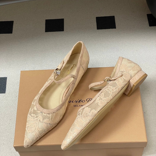 GIANVITO ROSSI 26S MARY JANE IN NUDE LACE