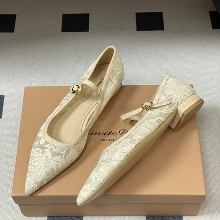 GIANVITO ROSSI 26S MARY JANE IN CREAM WHITE LACE