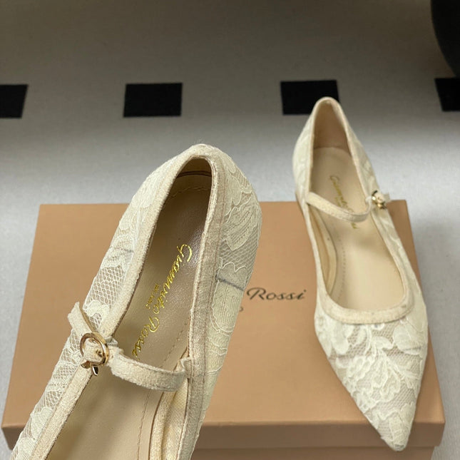GIANVITO ROSSI 26S MARY JANE IN CREAM WHITE LACE