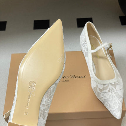 GIANVITO ROSSI 26S MARY JANE IN WHITE LACE