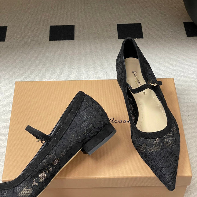 GIANVITO ROSSI 26S MARY JANE IN BLACK LACE