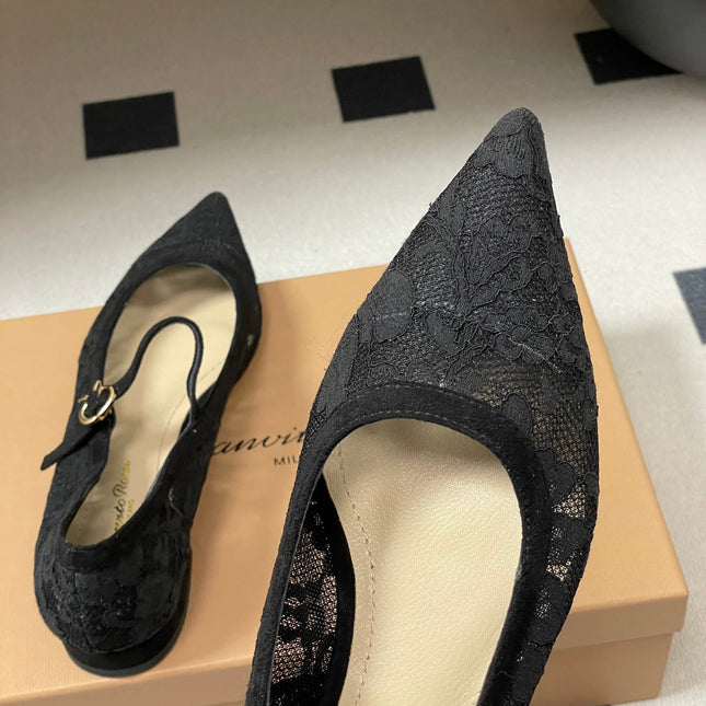 GIANVITO ROSSI 26S MARY JANE IN BLACK LACE