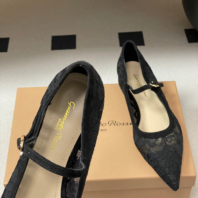 GIANVITO ROSSI 26S MARY JANE IN BLACK LACE