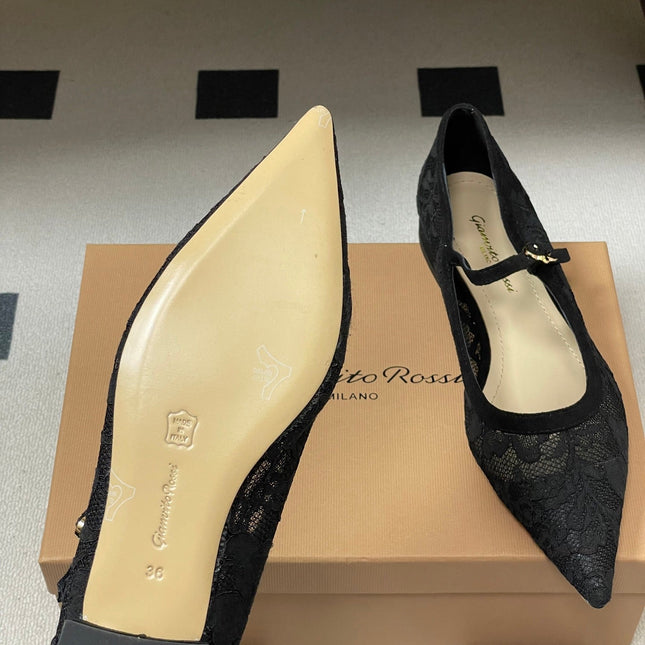 GIANVITO ROSSI 26S MARY JANE IN BLACK LACE