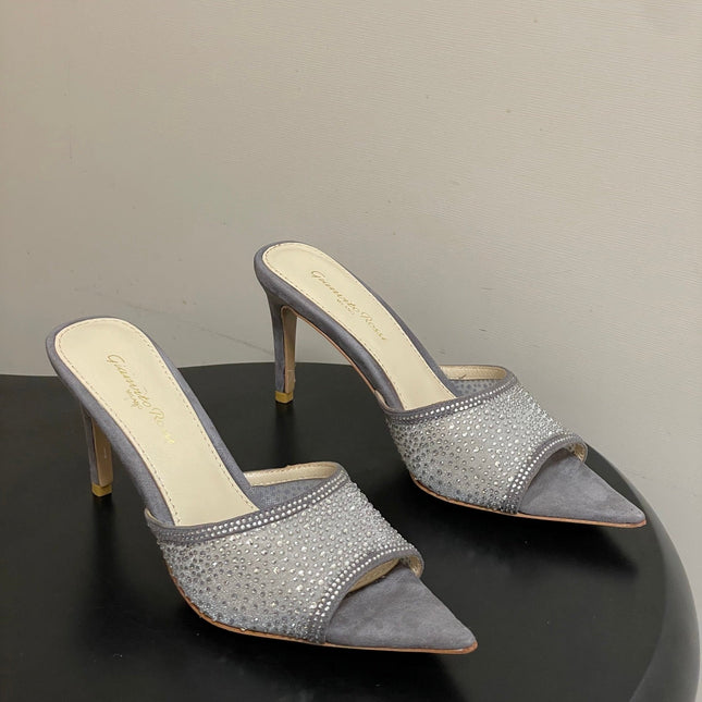 GIANVITO ROSSI 26S HIGH HEELS 85 MM IN GREY SUEDE WITH RHINESTONE STRAP