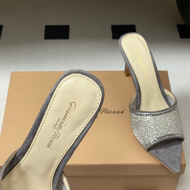 GIANVITO ROSSI 26S HIGH HEELS 85 MM IN GREY SUEDE WITH RHINESTONE STRAP