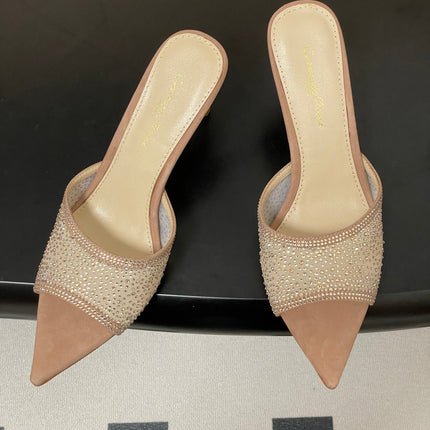GIANVITO ROSSI 26S HIGH HEELS 85 MM IN NUDE BEIGE SUEDE WITH RHINESTONE STRAP