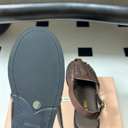 MIUMIU 26S SLINGBACK FISHERMAN SANDALS IN DARK BROWN CALFSKIN