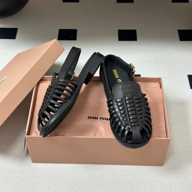 MIUMIU 26S SLINGBACK FISHERMAN SANDALS IN BLACK CALFSKIN