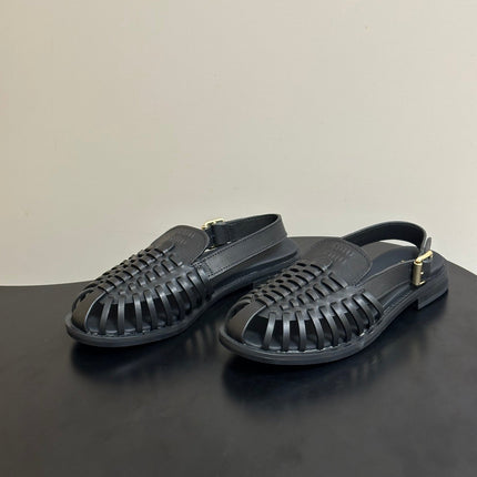 MIUMIU 26S SLINGBACK FISHERMAN SANDALS IN BLACK CALFSKIN