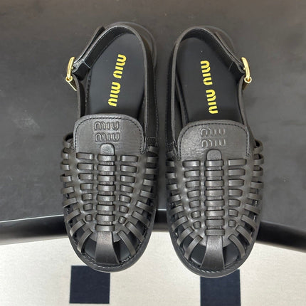MIUMIU 26S SLINGBACK FISHERMAN SANDALS IN BLACK CALFSKIN