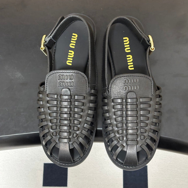 MIUMIU 26S SLINGBACK FISHERMAN SANDALS IN BLACK CALFSKIN