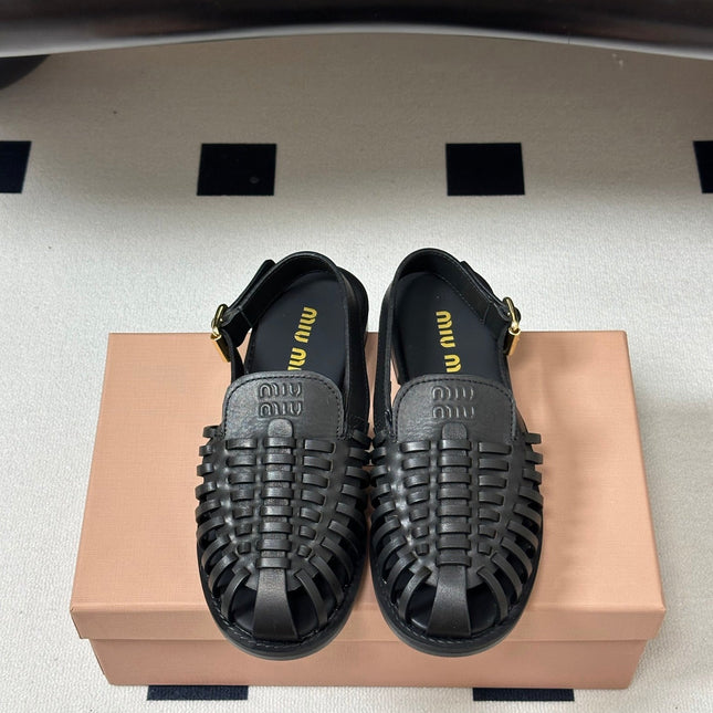 MIUMIU 26S SLINGBACK FISHERMAN SANDALS IN BLACK CALFSKIN
