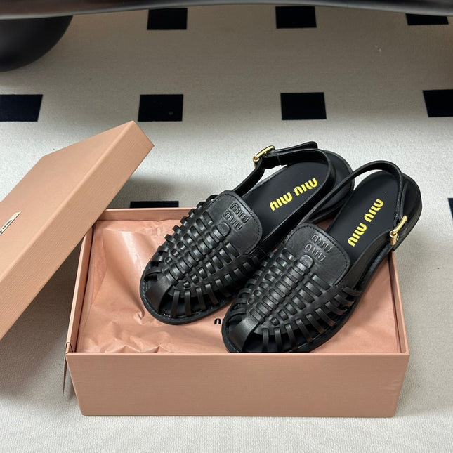 MIUMIU 26S SLINGBACK FISHERMAN SANDALS IN BLACK CALFSKIN