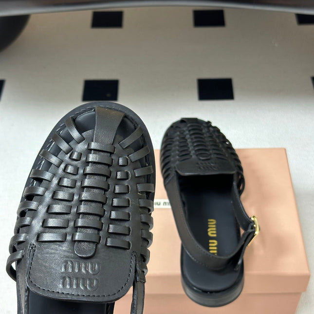 MIUMIU 26S SLINGBACK FISHERMAN SANDALS IN BLACK CALFSKIN