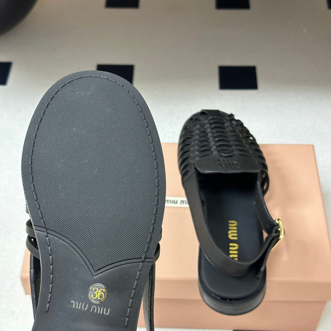MIUMIU 26S SLINGBACK FISHERMAN SANDALS IN BLACK CALFSKIN