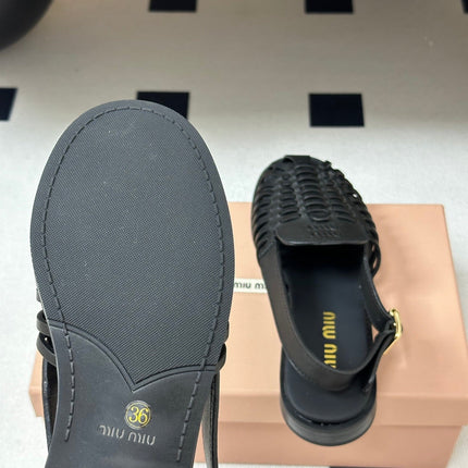 MIUMIU 26S SLINGBACK FISHERMAN SANDALS IN BLACK CALFSKIN