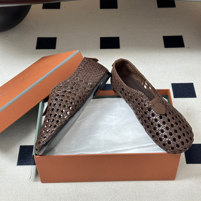 LP 26S BALLET FLATS IN DARK BROWN CALFSKIN WITH BASKETWEAVE DESIGN