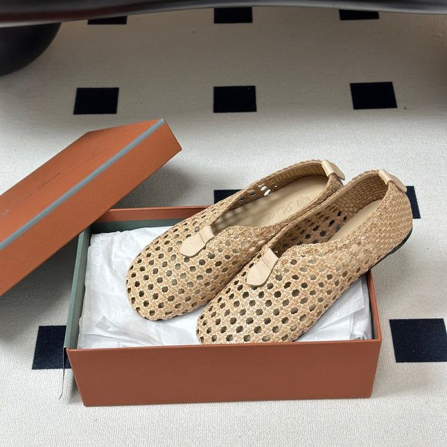 LP 26S BALLET FLATS IN BEIGE CALFSKIN WITH BASKETWEAVE DESIGN