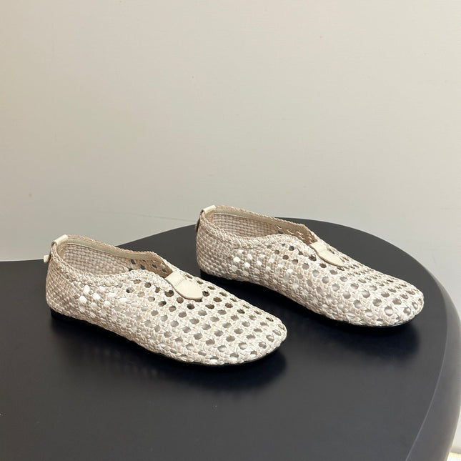 LP 26S BALLET FLATS IN CREAM WHITE CALFSKIN WITH BASKETWEAVE DESIGN