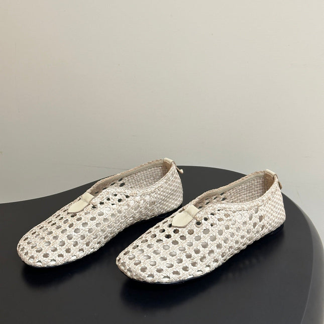 LP 26S BALLET FLATS IN CREAM WHITE CALFSKIN WITH BASKETWEAVE DESIGN