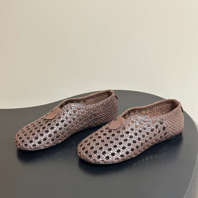 LP 26S BALLET FLATS IN DARK BROWN CALFSKIN WITH BASKETWEAVE DESIGN