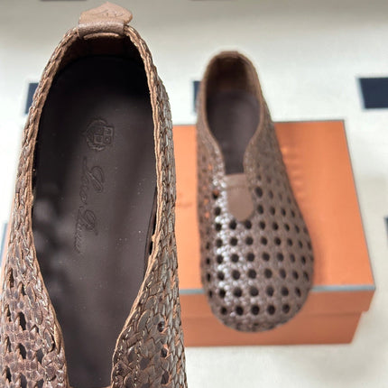 LP 26S BALLET FLATS IN DARK BROWN CALFSKIN WITH BASKETWEAVE DESIGN