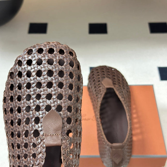LP 26S BALLET FLATS IN DARK BROWN CALFSKIN WITH BASKETWEAVE DESIGN