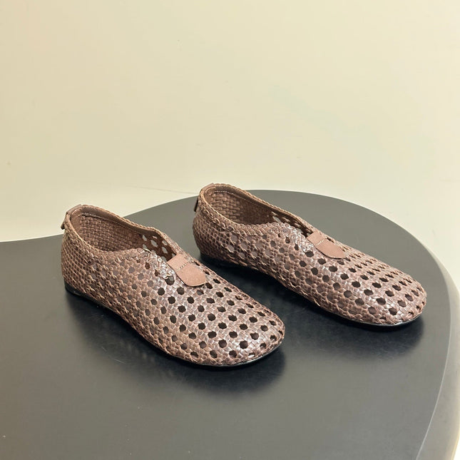 LP 26S BALLET FLATS IN DARK BROWN CALFSKIN WITH BASKETWEAVE DESIGN