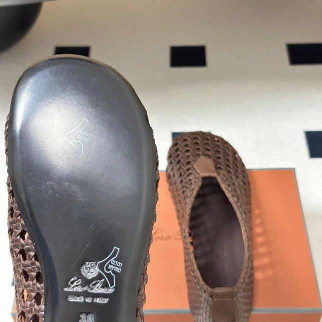LP 26S BALLET FLATS IN DARK BROWN CALFSKIN WITH BASKETWEAVE DESIGN