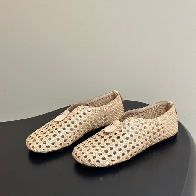 LP 26S BALLET FLATS IN BEIGE CALFSKIN WITH BASKETWEAVE DESIGN