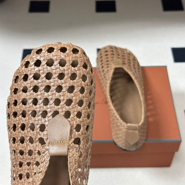 LP 26S BALLET FLATS IN DARK BEIGE CALFSKIN WITH BASKETWEAVE DESIGN