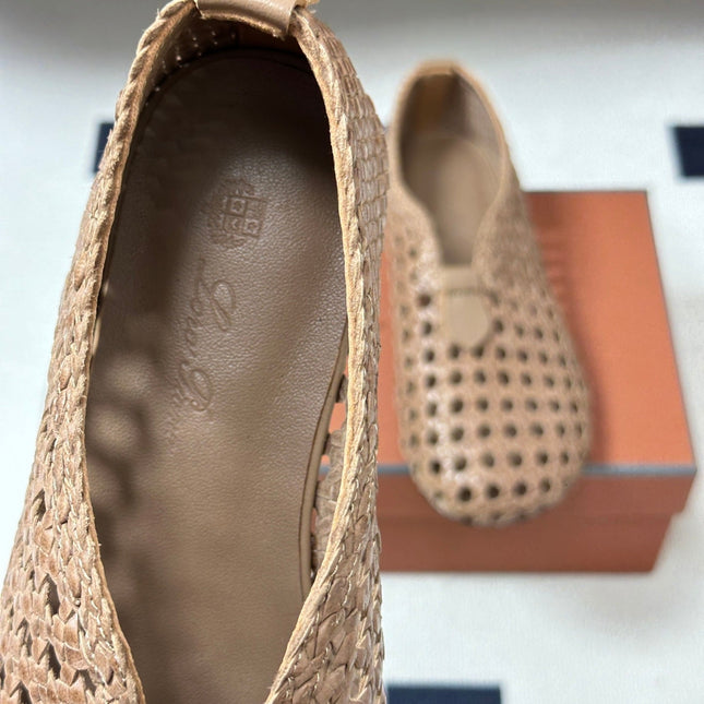 LP 26S BALLET FLATS IN DARK BEIGE CALFSKIN WITH BASKETWEAVE DESIGN