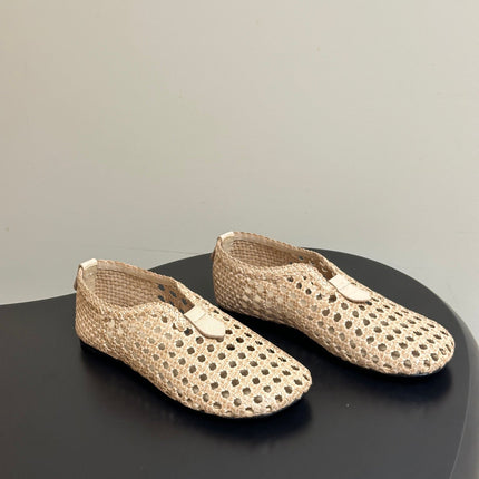 LP 26S BALLET FLATS IN BEIGE CALFSKIN WITH BASKETWEAVE DESIGN