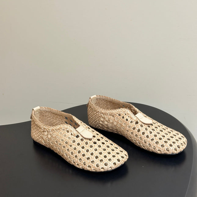 LP 26S BALLET FLATS IN BEIGE CALFSKIN WITH BASKETWEAVE DESIGN